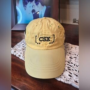 Vintage CSX Railroad Hat yellow soft  yellow nylon back adjustable Velcro